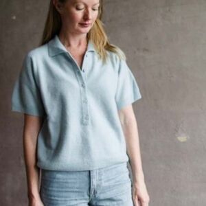 Sz XL NADAAM Cashmere Knit Sweater Relaxed Polo Short Sleeve Pastel Mist